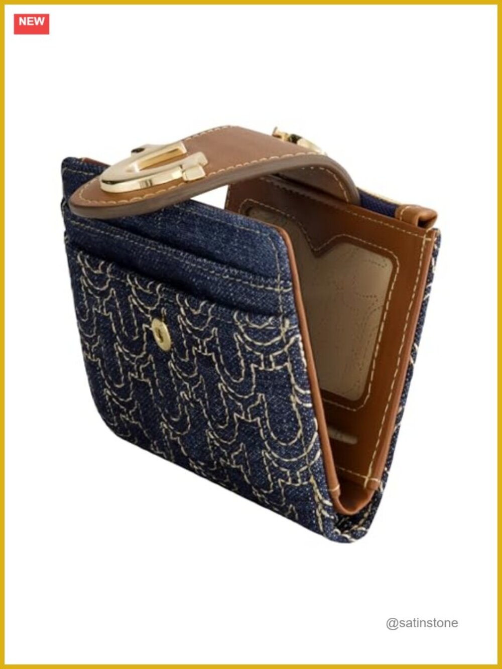 Quilted Mini Bifold Clutch Wallet with Horseshoe Logo & Gold Hardware